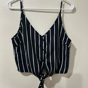 Chic Striped Black and White tank top, xxs, button up, ties in the front